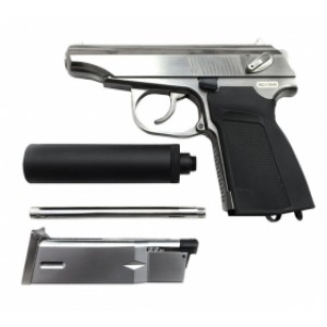WE Модель пистолета ПМ, металл, цвет стальной, со съемным глушителем (GGB-0384TS)